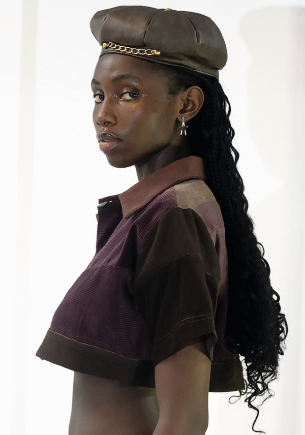 Corded Maroon Cropped Jacket - Image 2